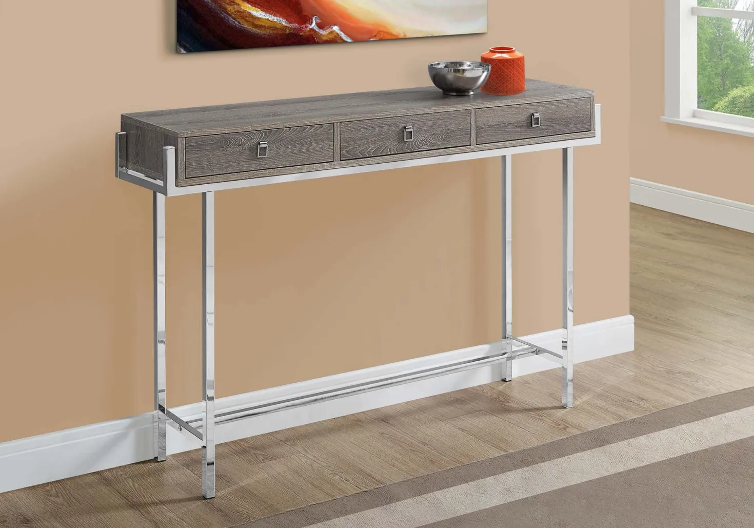 Table d'appoint - 48"L, taupe foncé, métal chrome - Monarch