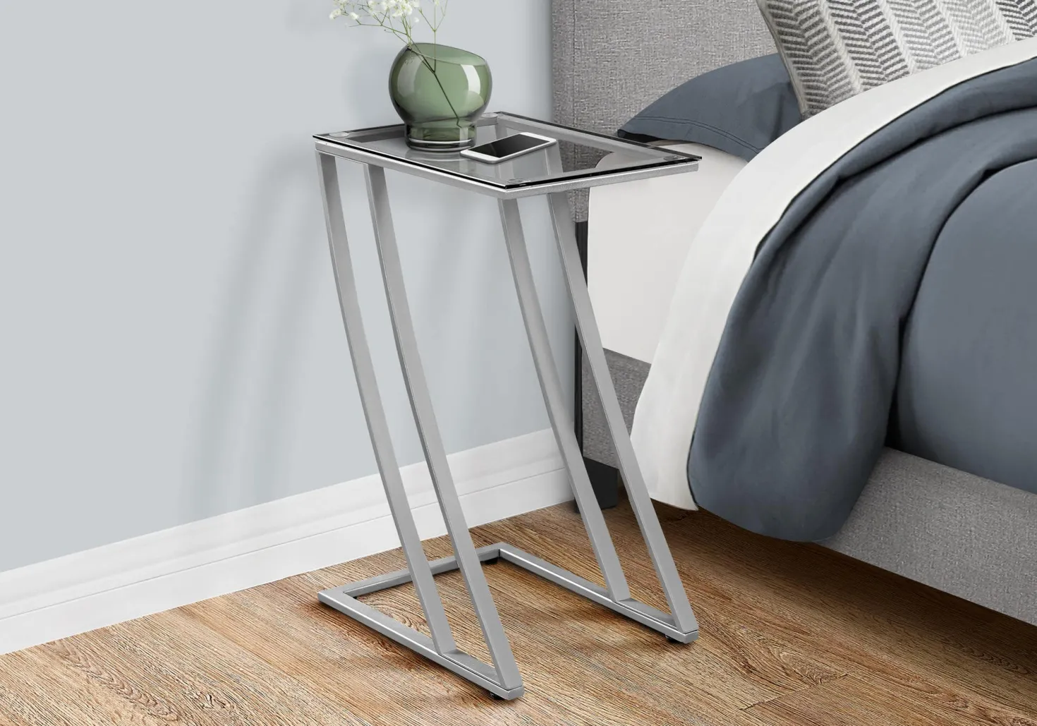 Table d'appoint - métal argent avec verre trempé - Monarch