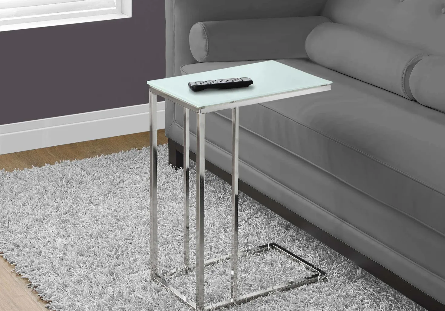 Table d'appoint - métal chrome avec verre trempé givre - Monarch