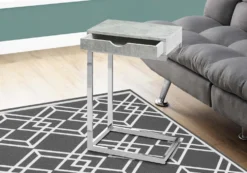 Table d'appoint - métal chrome, gris cimente avec tiroir - Monarch