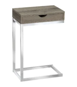 Table d'appoint - métal chrome, taupe foncé et tiroir - Monarch
