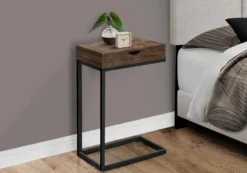 Table d'appoint - métal noir, faux bois brun, tiroir - Monarch