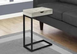 Table d'appoint - métal noir, faux bois gris, tiroir - Monarch