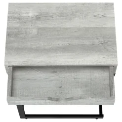Table d'appoint - métal noir, faux bois gris, tiroir - Monarch