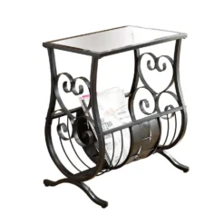 Table d'appoint - métal noir satiné avec verre trempé - Monarch
