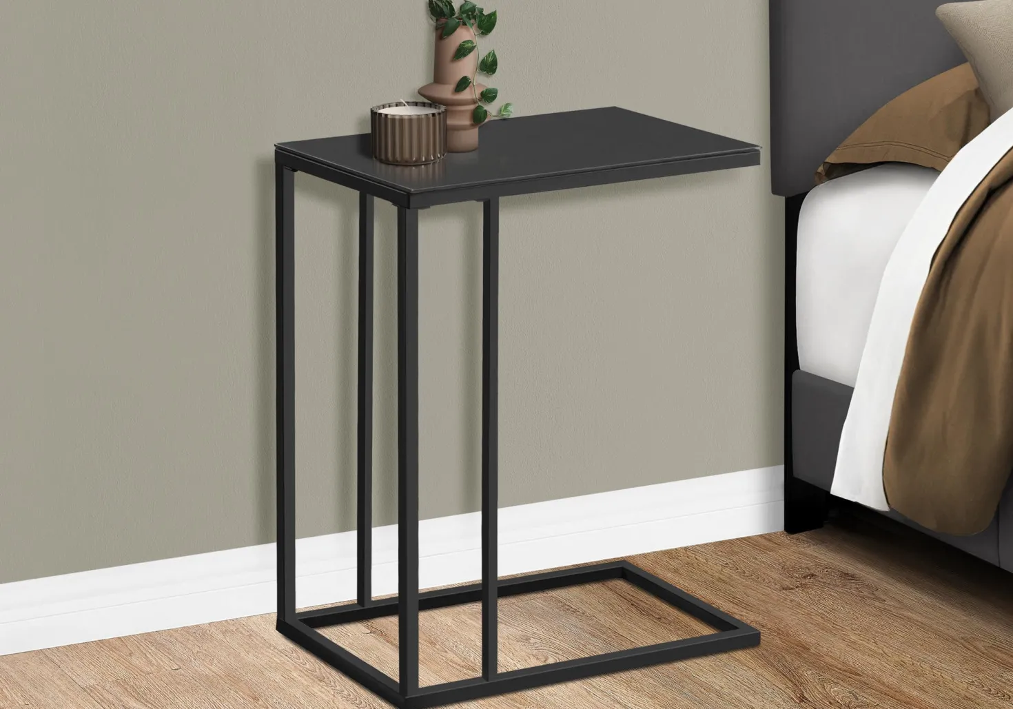 Table d'appoint - métal noir, verre trempé noir - Monarch