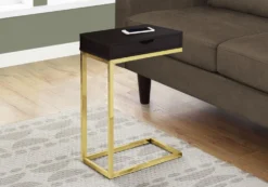 Table d'appoint - métal or, espresso et tiroir - Monarch