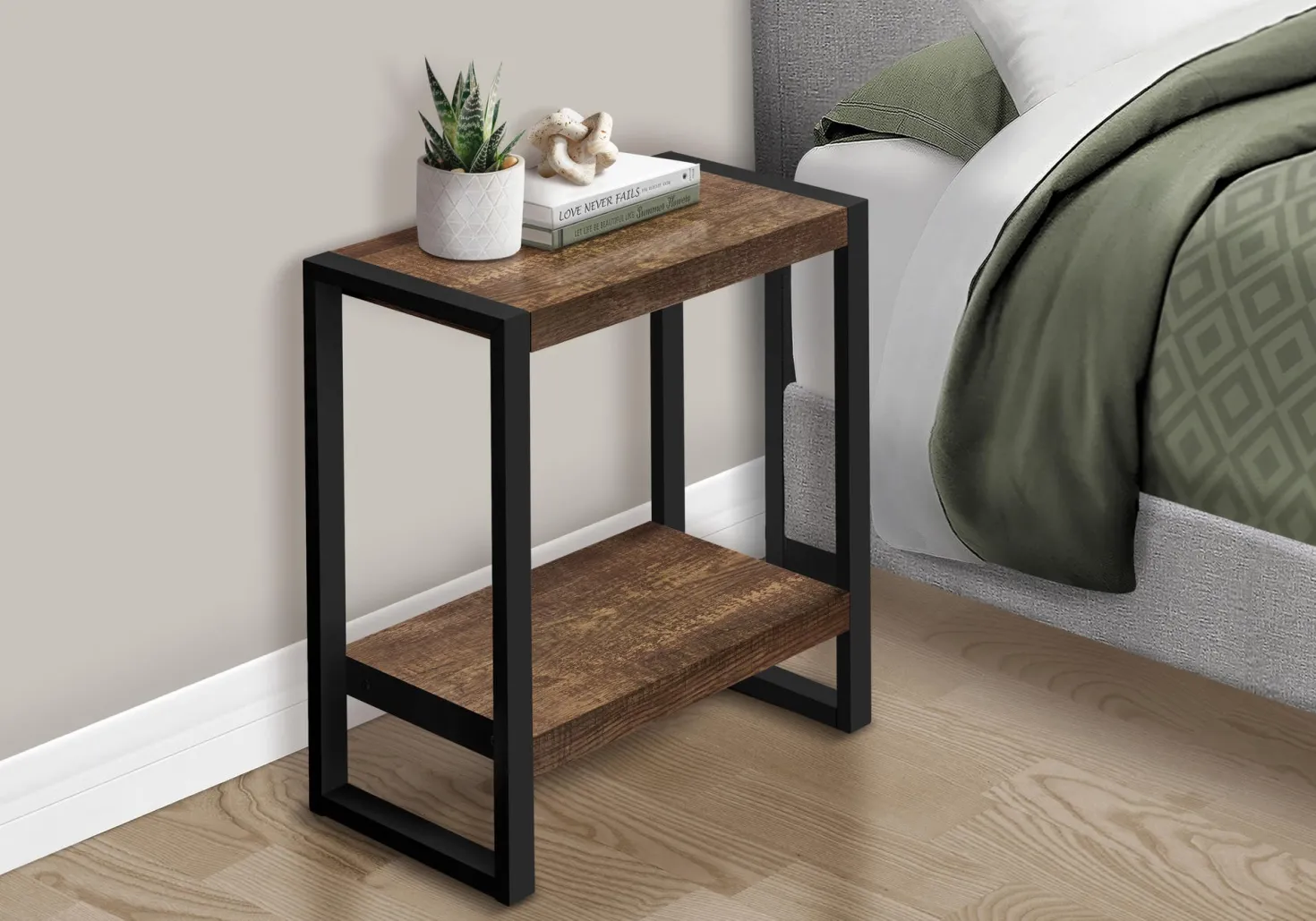 Table d'appoint - 2 niveaux, 1 tablette, rectangulaire - 24"H - faux bois r - Monarch