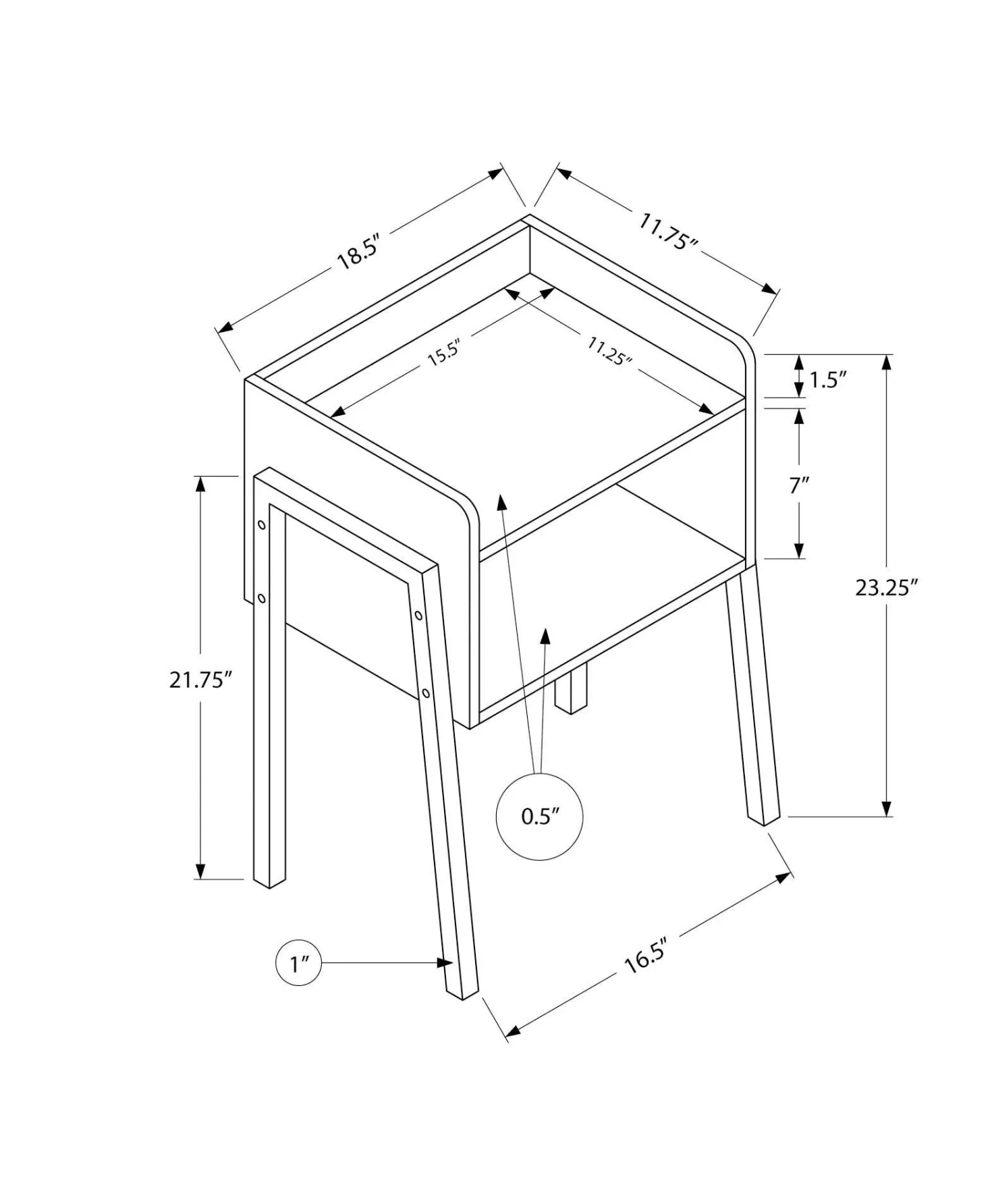 Table d'appoint, table de nuit - dessus de style plateau, 1 compartiment de - Monarch
