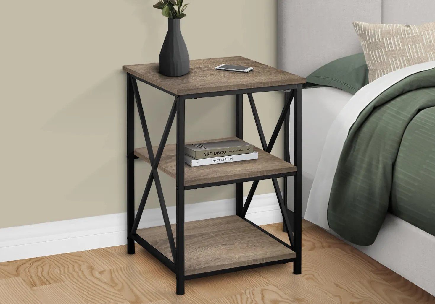 Table d'appoint, table de nuit - 3 niveaux, 2 tablettes, carré - 26"H - fa - Monarch
