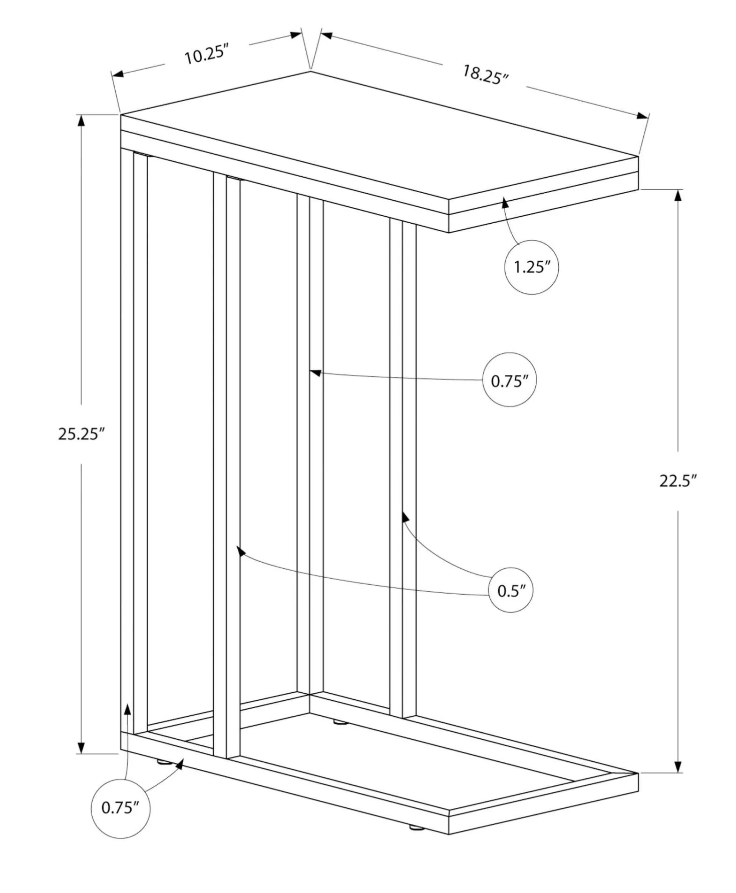 Table d'appoint - taupe foncé avec chrome - Monarch