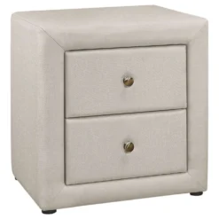 Table de chevet - rembourrée, 2 tiroirs de rangement - 21" h - faux lin beig - Monarch
