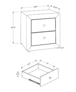 Table de chevet - rembourrée, 2 tiroirs de rangement - 21