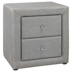 Table de chevet - rembourrée, 2 tiroirs de rangement - 21" h - faux lin gris - Monarch