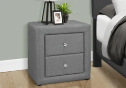 Table de chevet - rembourrée, 2 tiroirs de rangement - 21" h - faux lin gris - Monarch