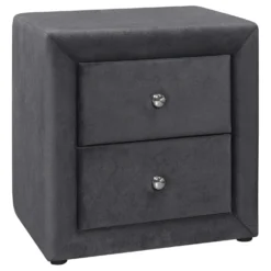 Table de chevet - rembourrée, 2 tiroirs de rangement - 21" h - velour gris f - Monarch