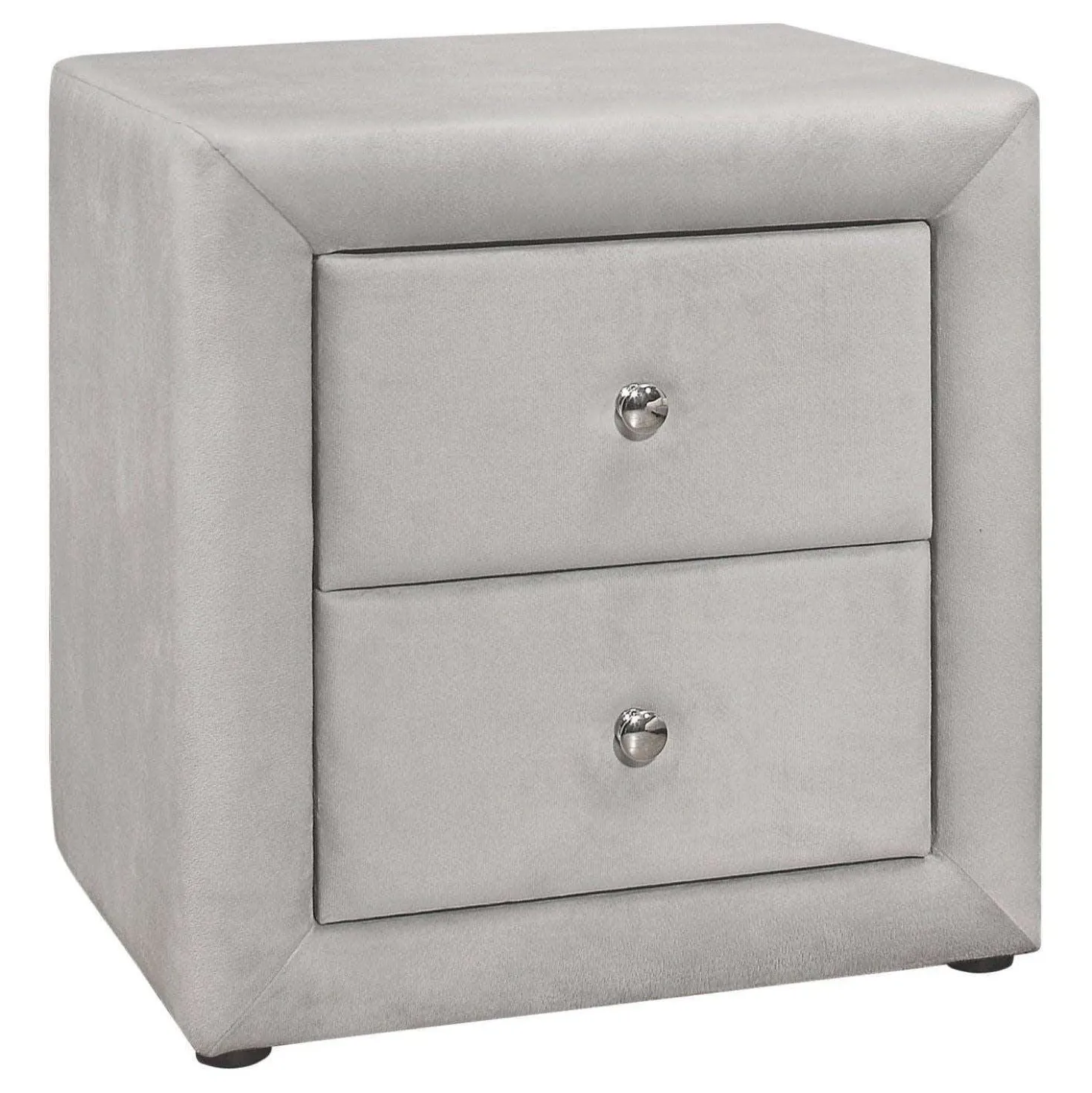 Table de chevet - rembourrée, 2 tiroirs de rangement - 21" h - velour gris p - Monarch
