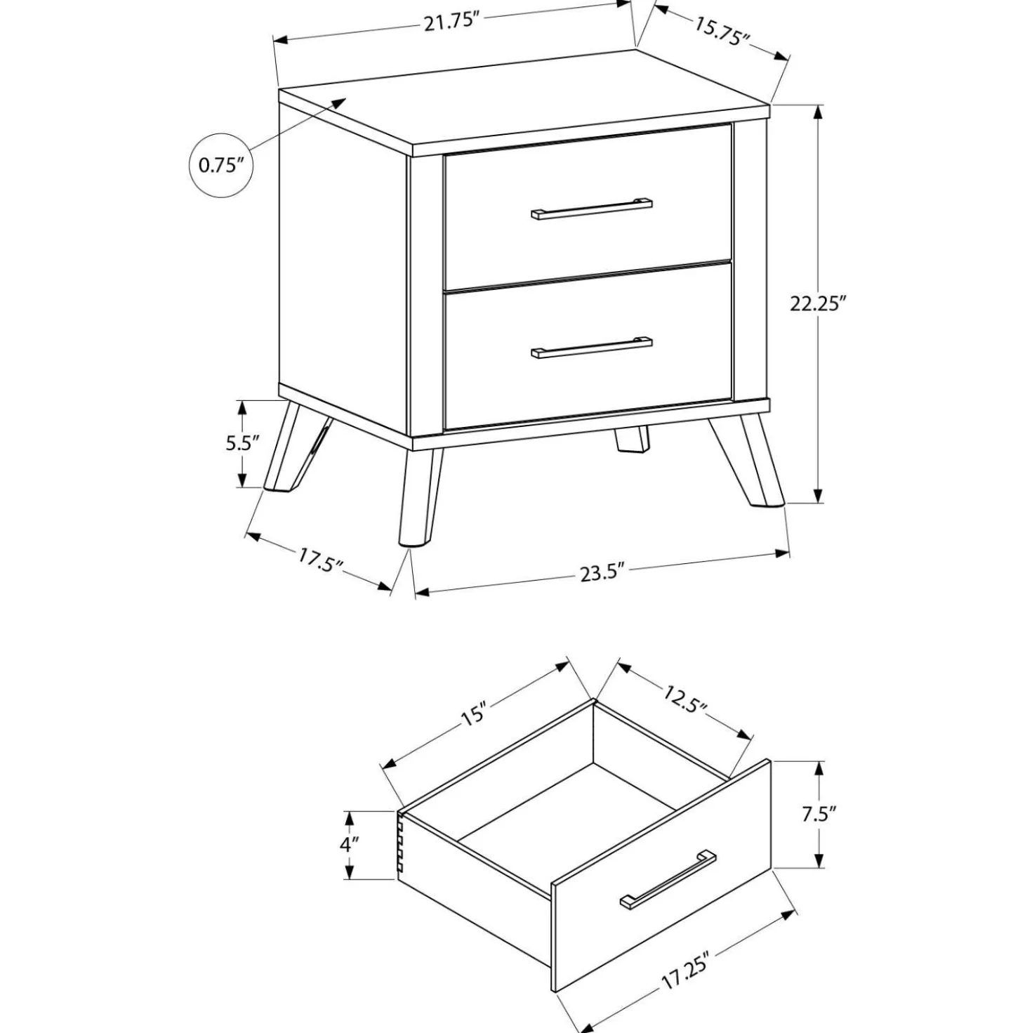 Table de chevet 2 tiroirs - Monarch