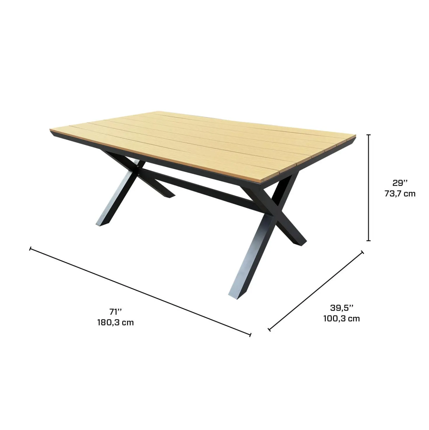 Table d’extérieur en polywood et aluminium avec 6 chaises