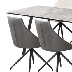Table en pierre sintérisée et 4 fauteuils de cuisine - crème et gris
