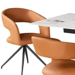 Table en pierre sintérisée et 6 fauteuils de cuisine - orange citrouille