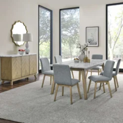 Table à manger avec plateau en marbre blanc et 6 chaises - gris