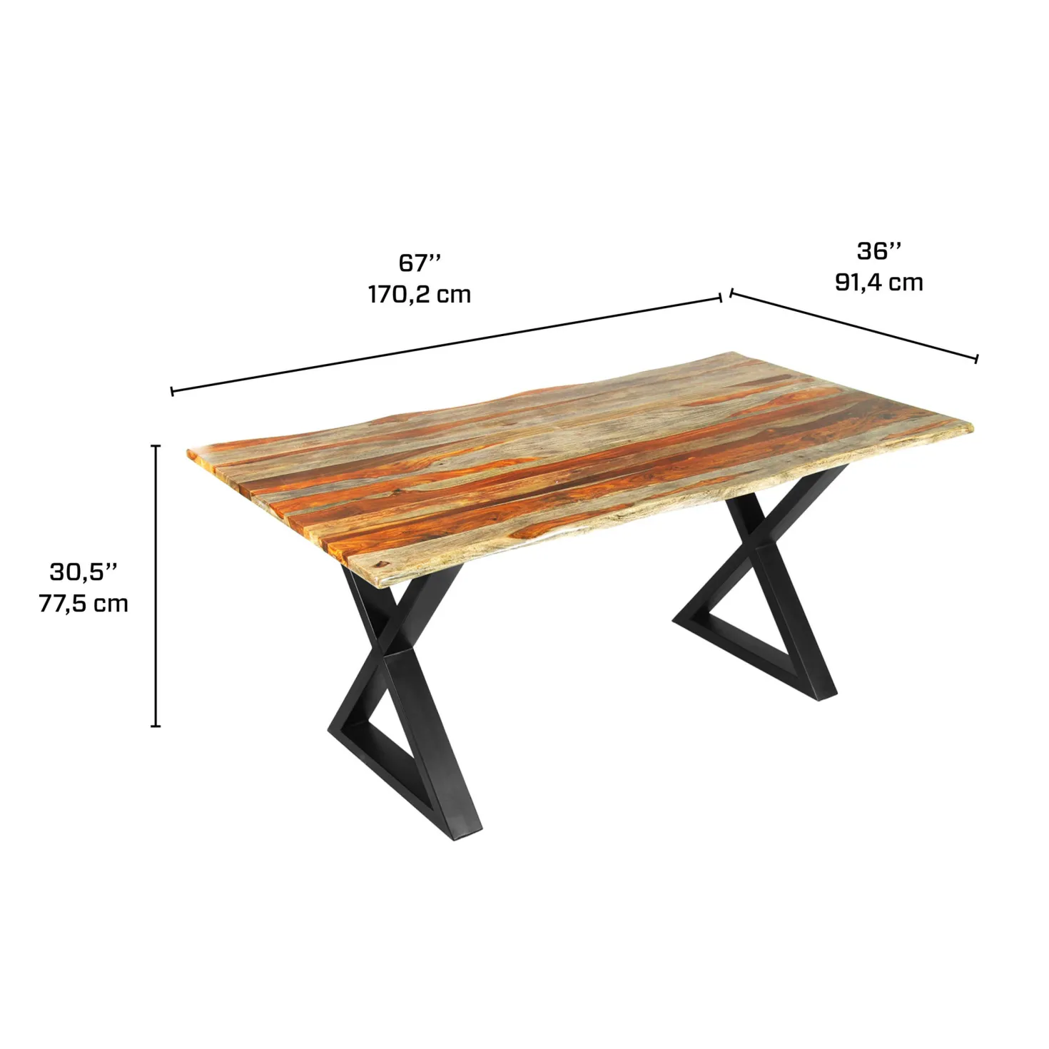 Table à manger en bois de sheesham gris - 67" x 36" x 30"