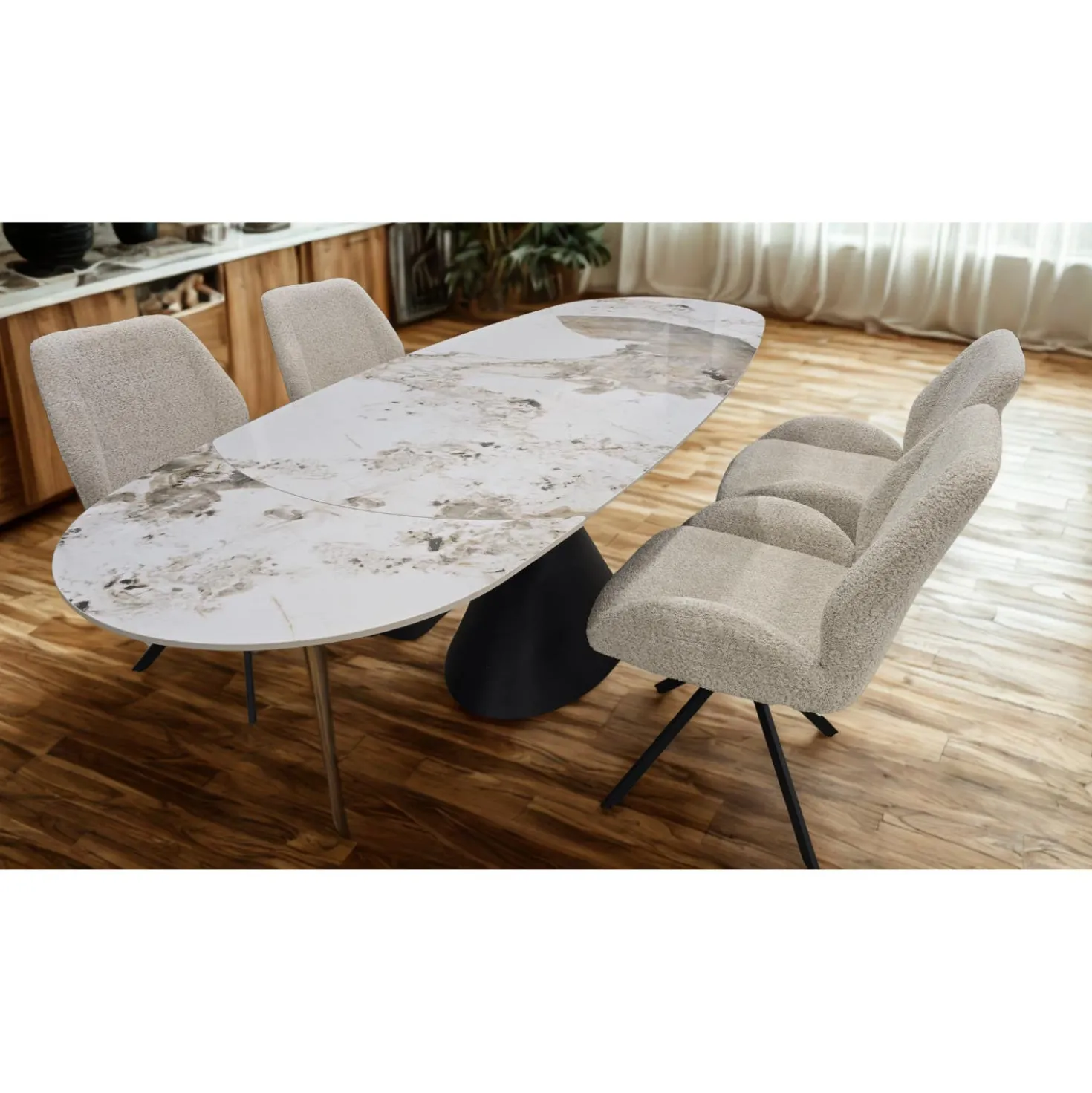 Table à manger ovale convertible extensible avec piédestal - 63"