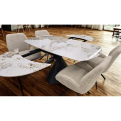 Table à manger ovale convertible extensible avec piédestal et 4 chaises en tissu bouclé - 63