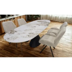 Table à manger ovale convertible extensible avec piédestal et 4 chaises en tissu bouclé - 63