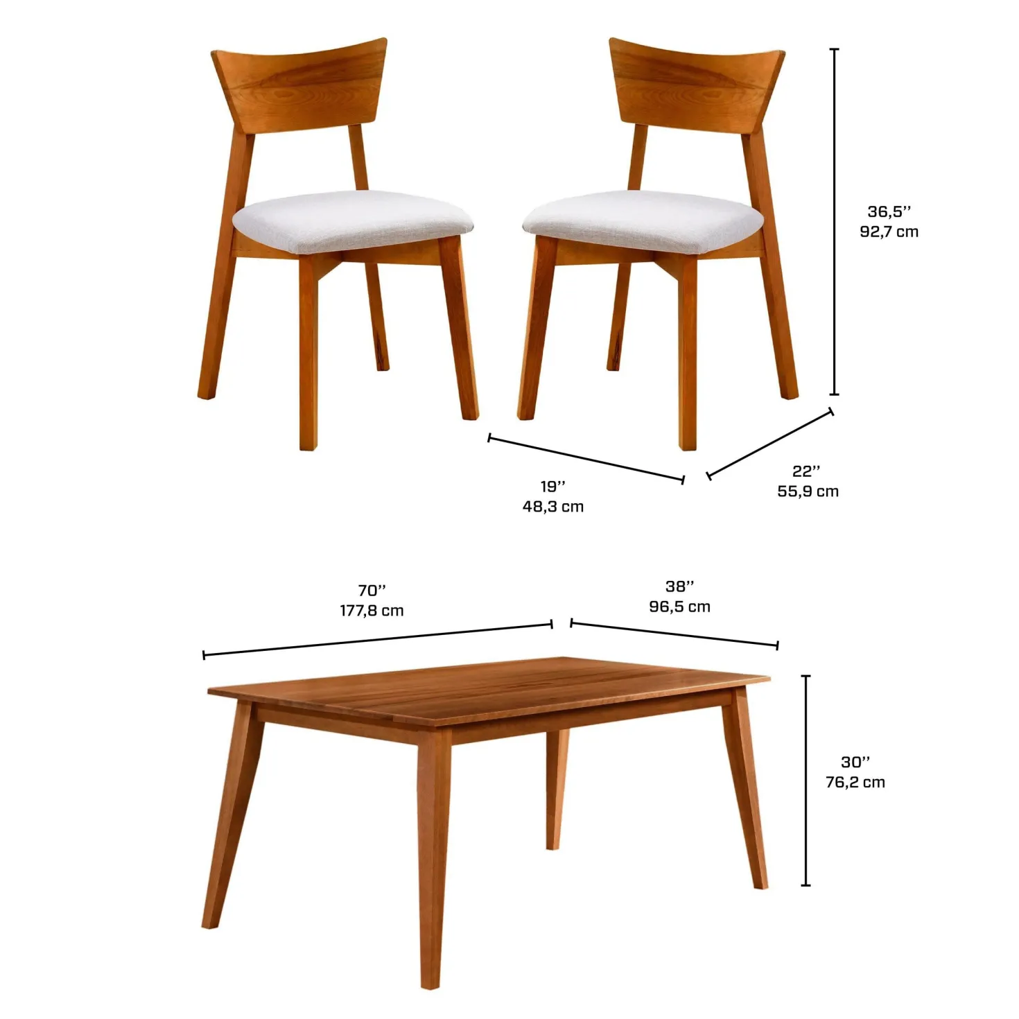 Table à manger rectangulaire 70" avec 6 chaises - brun