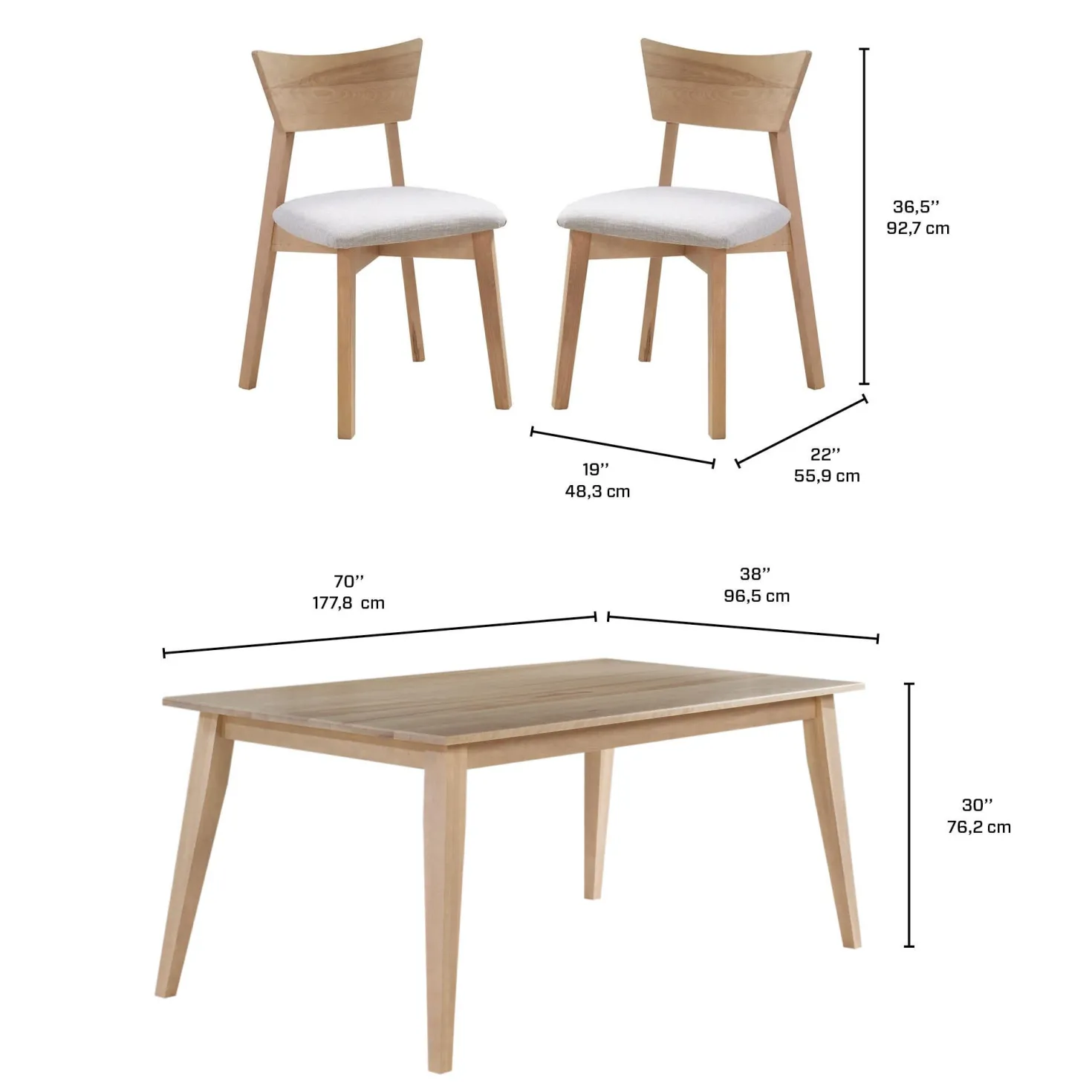 Table à manger rectangulaire 70" avec 6 chaises - grège
