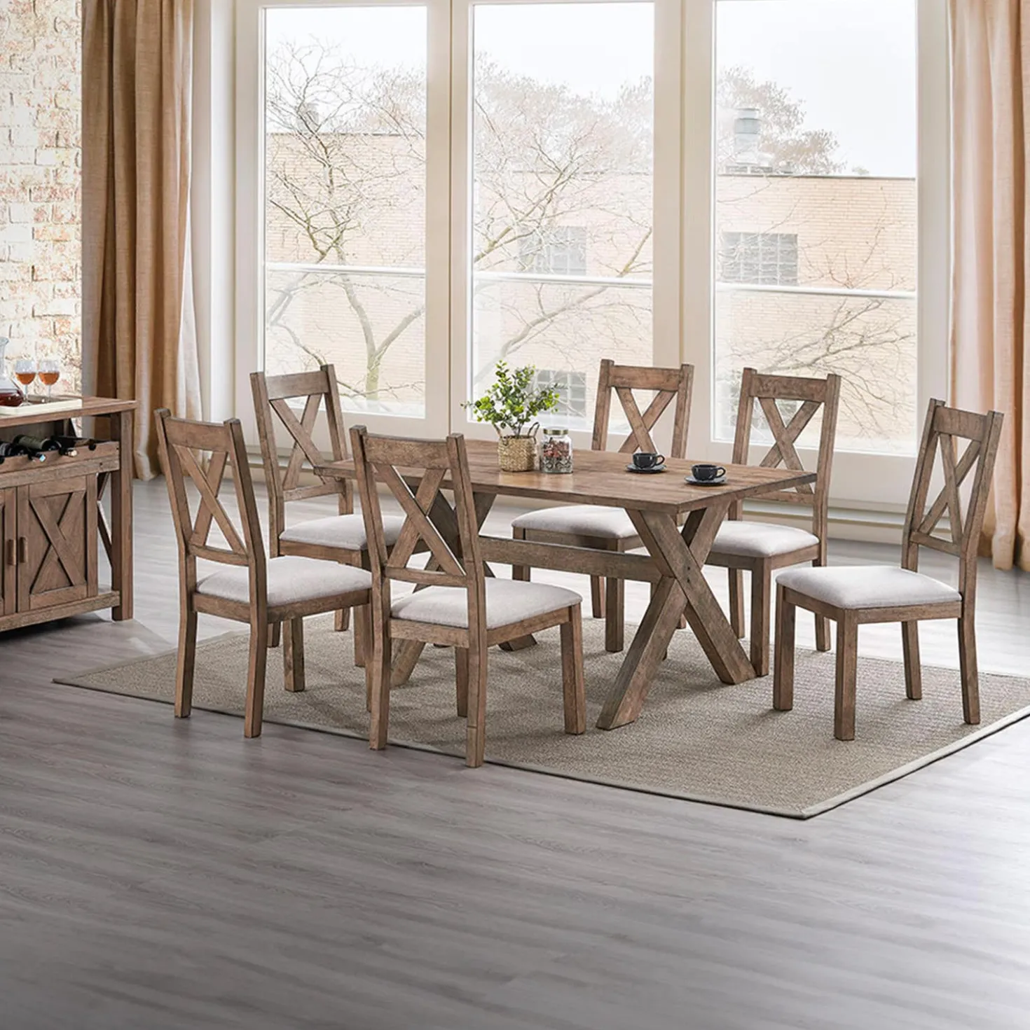 Table à manger rectangulaire avec 4 chaises - beige