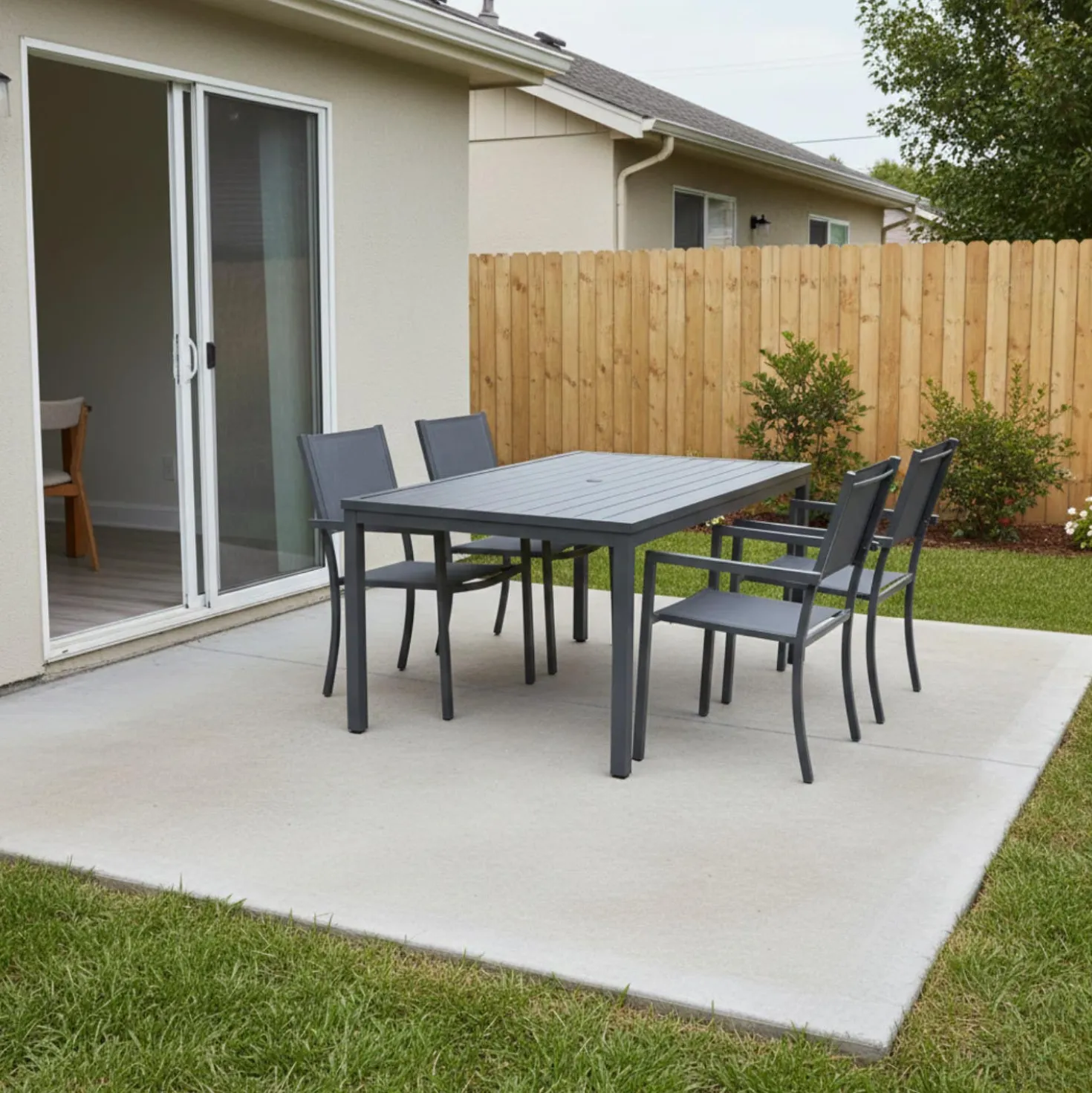 Table à manger rectangulaire d’extérieur en métal et 4 chaises