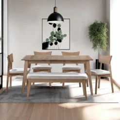 Table à manger rectangulaire (48" à 60") extensible avec 4 chaises et banc - gris