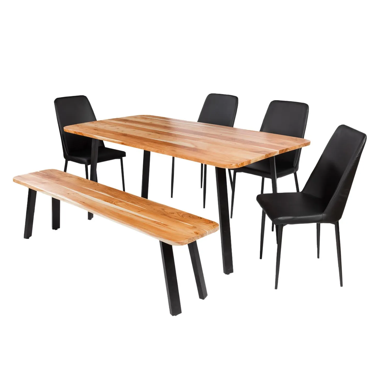 Table à manger rectangulaire en bois massif, 4 chaises et banc - 67"