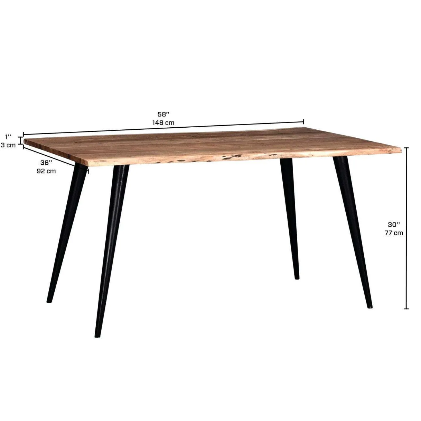 Table à manger rectangulaire en bois massif 58"