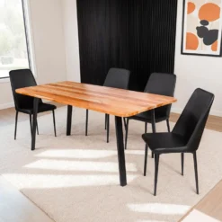Table à manger rectangulaire en bois massif et 4 chaises - 67"
