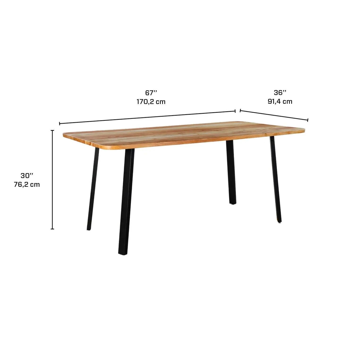 Table à manger rectangulaire en bois massif et 4 chaises - 67"