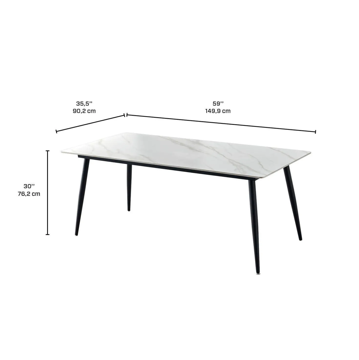 Table à manger rectangulaire en pierre sintérisée 59"