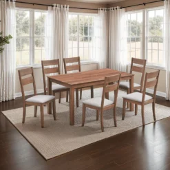 Table à manger rectangulaire et 6 chaises - beige