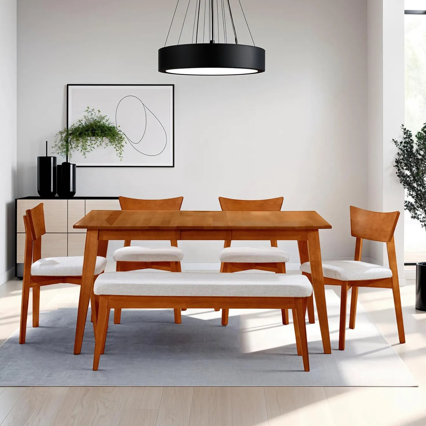 Table à manger rectangulaire extensible (48" à 60") avec 4 chaises - brun