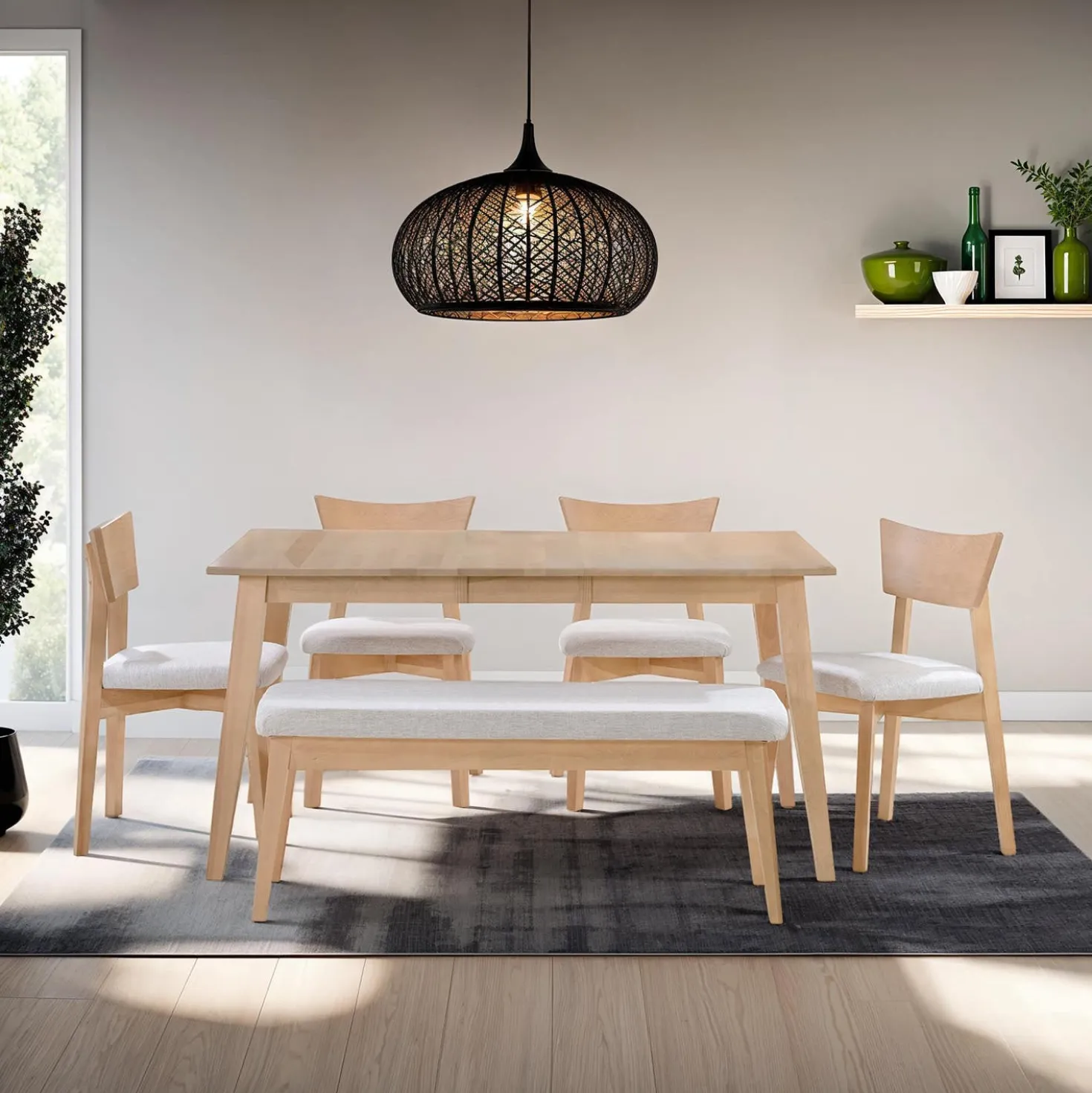 Table à manger rectangulaire extensible (48" à 60") avec 4 chaises - grège