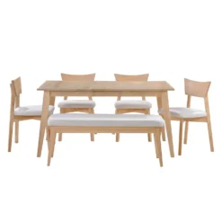 Table à manger rectangulaire extensible (54" à 70") avec 4 chaises et banc - grège