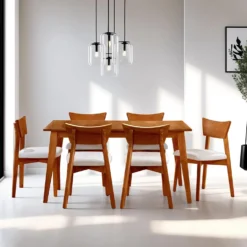 Table à manger rectangulaire extensible (54" à 70") avec 6 chaises - brun