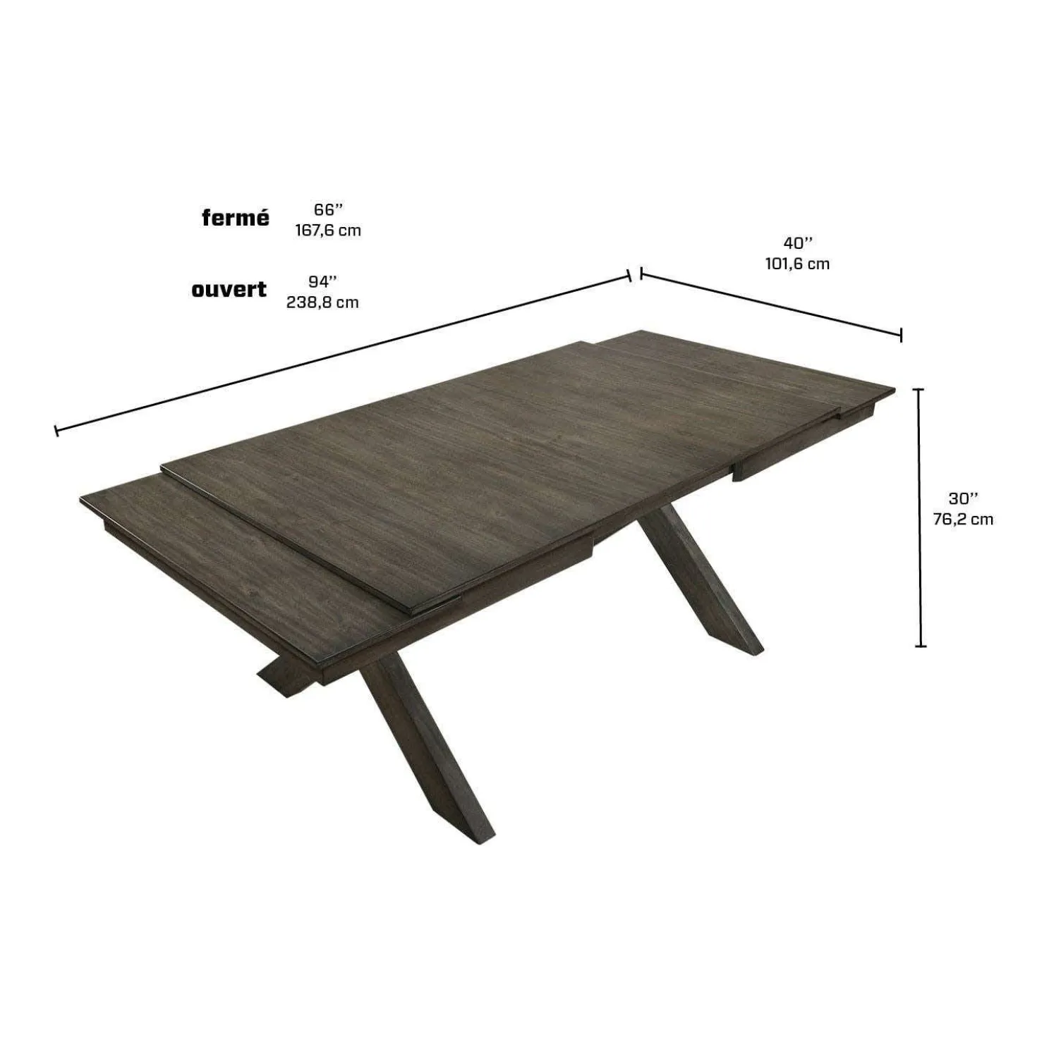 Table à manger rectangulaire extensible 66" à 94"