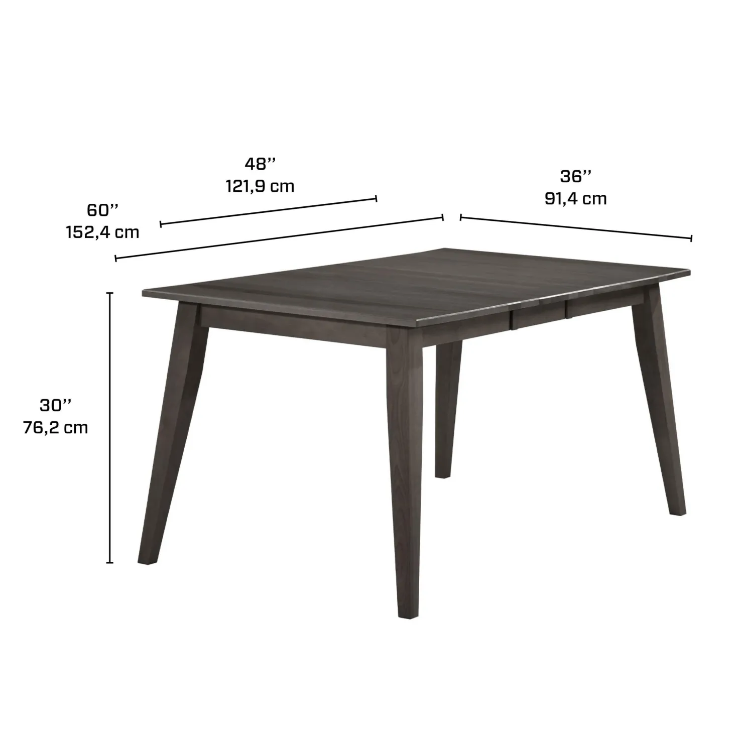 Table à manger rectangulaire extensible en bois massif 48" à 60" - ardoise