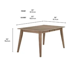 Table à manger rectangulaire extensible en bois massif 48