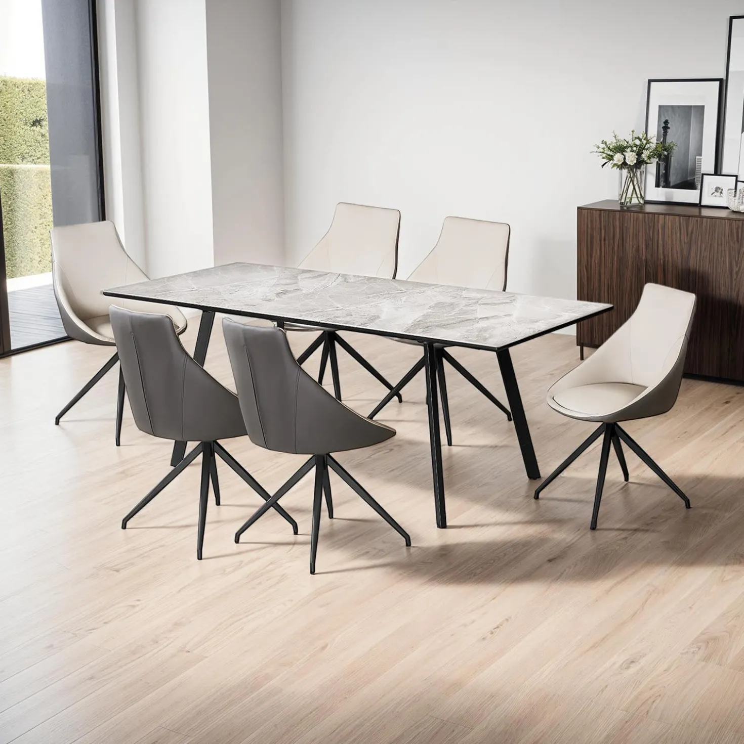 Table à manger rectangulaire extensible en pierre sintérisée 63" à 79"