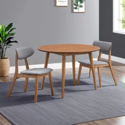 Table à manger ronde avec 2 chaises - gris